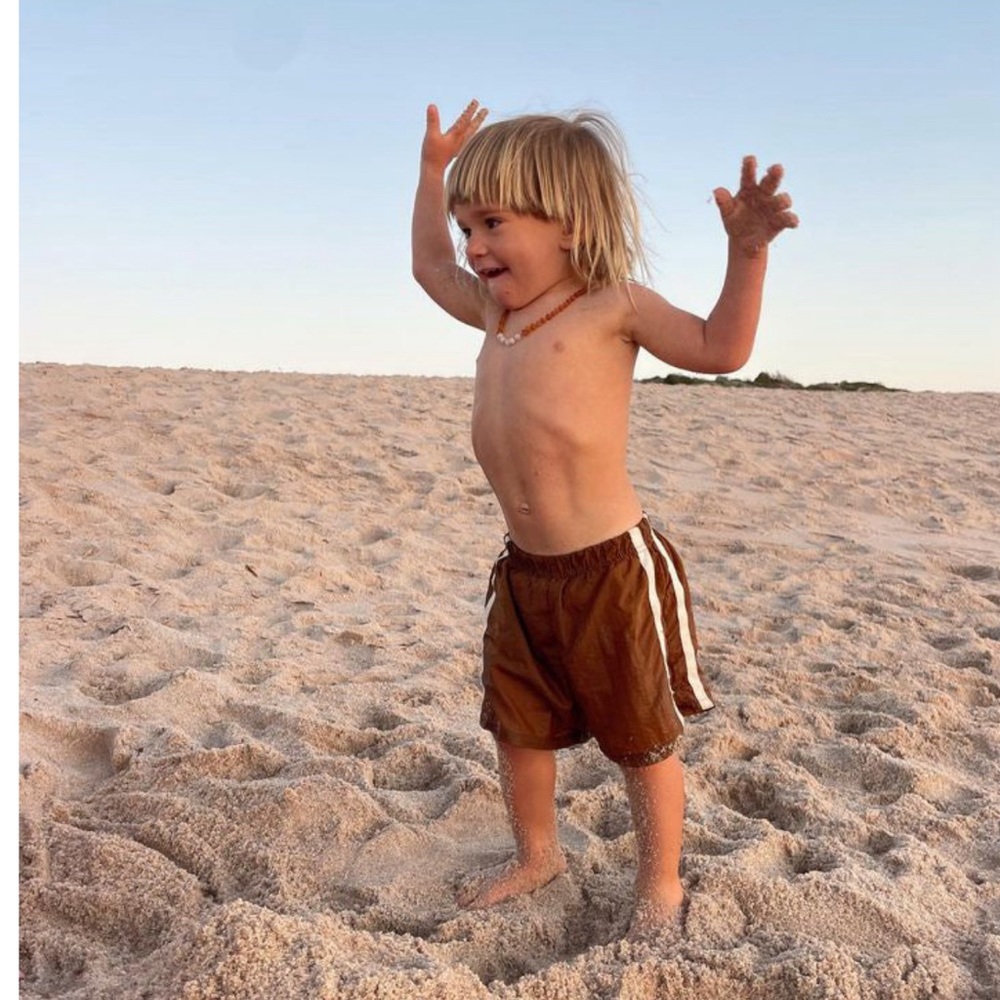 Brown Kids Swim Trunks